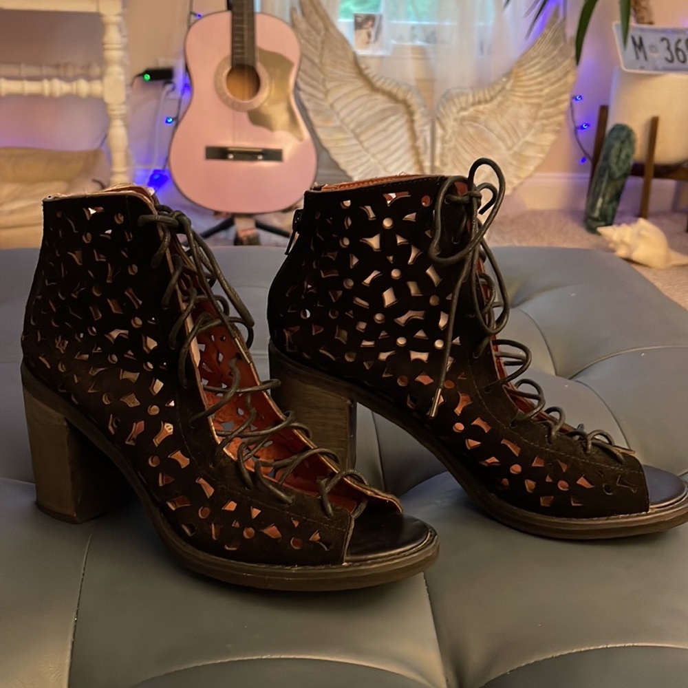 Black lace cut boot